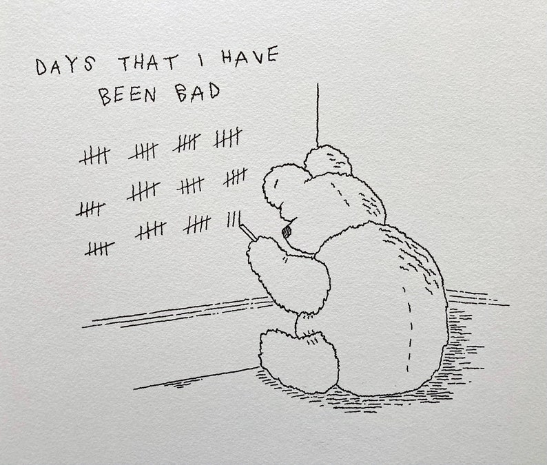 Bad Teddy, original drawing, hand drawn, Teddy Bear art, Funny illustration, by Oliver Lake 1 of 5 image 1