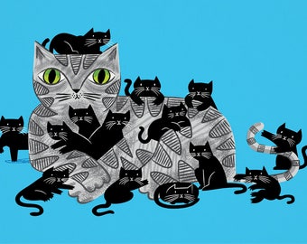 Kitten Litter - Limited Edition - Cat and Kittens - Art poster print by Oliver Lake - iOTA iLLUSTRATiON
