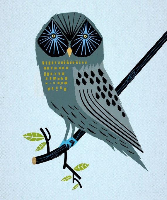 The Perching Owl - Limited Edition Animal Art Print by Oliver Lake - iOTA iLLUSTRATION
