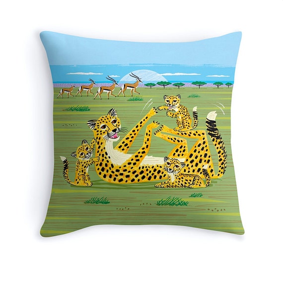 Cheetahs and Gazelles - illustrated Animal Cushion cover / Throw Pillow cover (16" x 16") by Oliver Lake