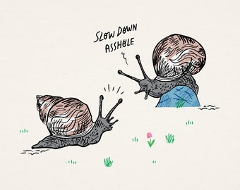 Snail Rage - animal art poster print by Oliver Lake - iOTA iLLUSTRATiON