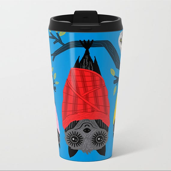 The Halloween Series - Bats in Blankets - Metal Travel Mug 15Oz - by Oliver Lake iOTA iLLUSTRATiON