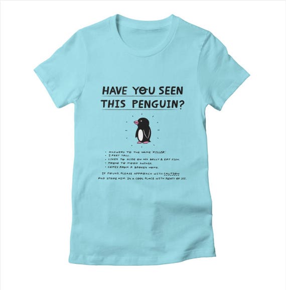 Have You Seen This Penguin?, Womens, Girls, T-shirt, Tee,  Cancun, White,  Light Yellow,  Women's Apparel by Oliver Lake