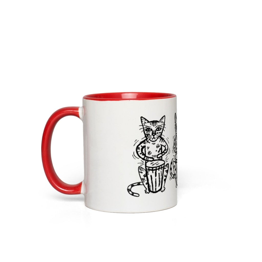 Bengali Bongos, Cat Mug, red handle Mug, red accent mug by Oliver Lake