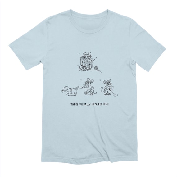 Three Visually Impaired Mice - Men's funny satirical T-shirt / Tee - Extra Soft - white - baby blue - pink - stone iOTA iLLUSTRATiON