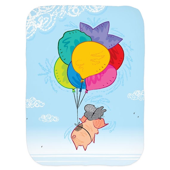 Up And Away, Swaddle Blanket, Baby Blanket, Illustrated Blanket by Oliver Lake
