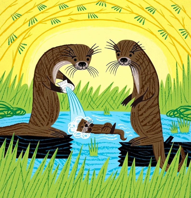 An Otter's Paradise Children's animal art print limited edition poster iOTA iLLUSTRATiON image 1