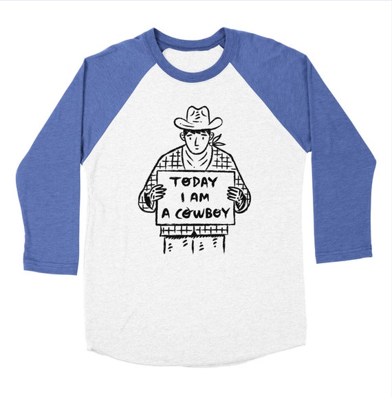 Today I am a Cowboy - Long Sleeve Baseball Triblend T-Shirt - Tee - Men's T-shirt by Oliver Lake - iOTA iLLUSTRATiON