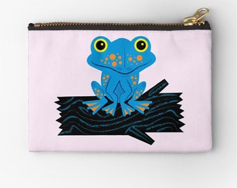 Frog On a Log - zipper pouch - zip pouch - pencil case - make up bag - 6" x 4"  / 9.5" x 6" / 12.4" x 8.5" by Oliver Lake