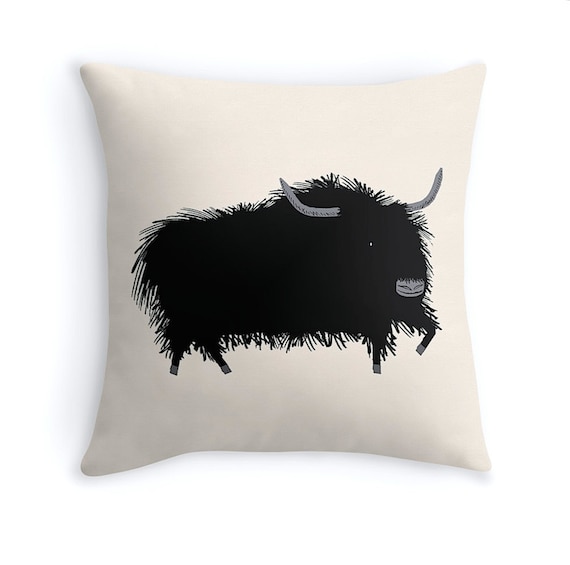 THE YAK, illustrated Cushion Cover, Throw Pillow (16" x 16") by Oliver Lake