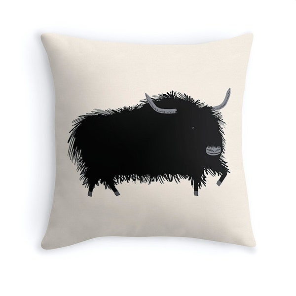 THE YAK, illustrated Cushion Cover, Throw Pillow (16" x 16") by Oliver Lake