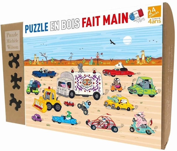 Children's Puzzle, 24 Piece wooden puzzle, animal puzzles, Desert Drive, perfect Christmas gift, hand-cut - handmade - educational