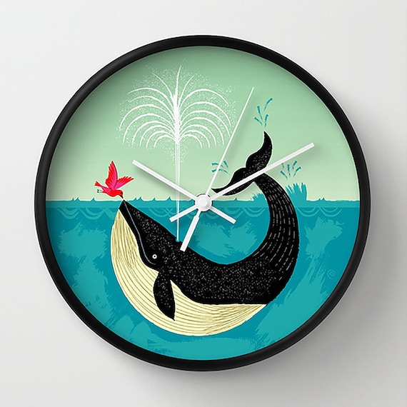 The Bird and The Whale - illustrated wall clock - by Oliver Lake