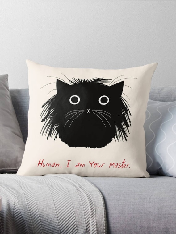 Human, I am Your Master - Cat Throw Pillow Cover - 16 inch x 16 inch by Oliver Lake / iOTA iLLUSTRATION