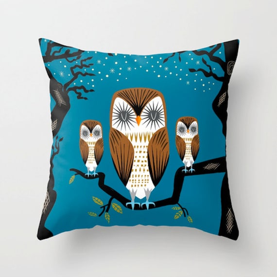 Three Lazy Owls,  Throw Pillow, Cushion Cover (16" x 16") by Oliver Lake