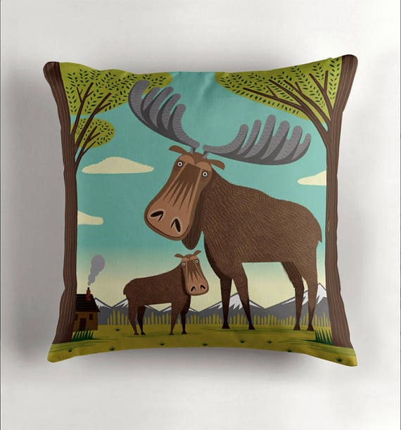 The Magnificent Moose - Children's Cushion Cover / Throw Pillow Cover including insert - Animal art  by Oliver Lake - iOTA iLLUSTRATiON