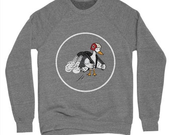 Jet Duck -  Women's / Men's - sponge fleece sweatshirt - Heather Grey Triblend by Oliver Lake - iOTA iLLUSTRATiON