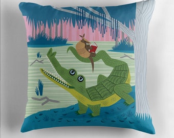 The Alligator and The Armadillo - Throw Pillow / Cushion Cover including insert by Oliver Lake iOTA iLLUSTRATION