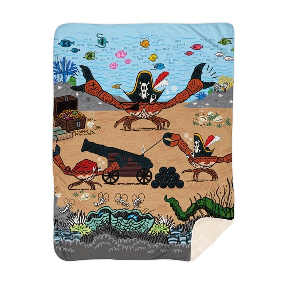 Cannon Crabs - children's sherpa blanket - nursery decor - 60" x 80" by Oliver Lake iOTA iLLUSTRATiON