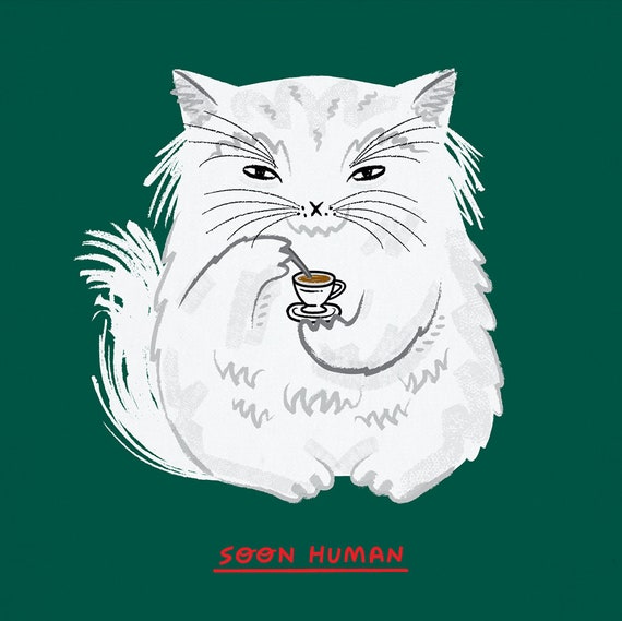 Soon Human - white cat - art poster print by Oliver Lake - iOTA iLLUSTRATiON