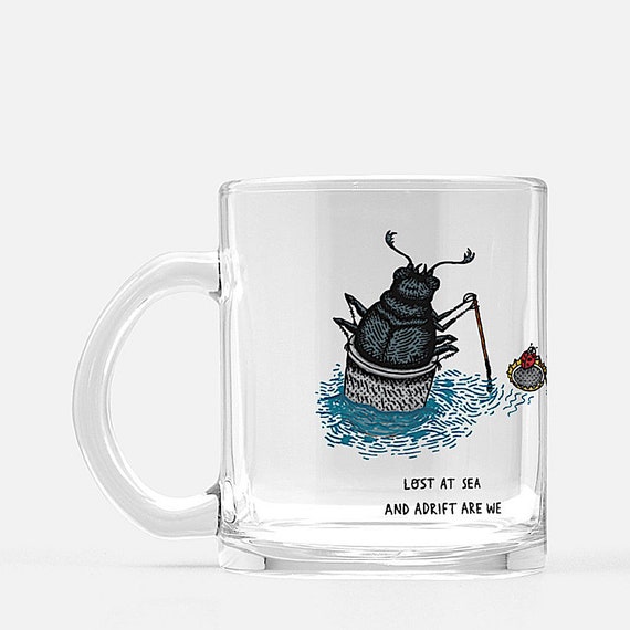 Lost At Sea, glass mug, insect mug, beetle and ladybug design, illustrated mug by Oliver Lake