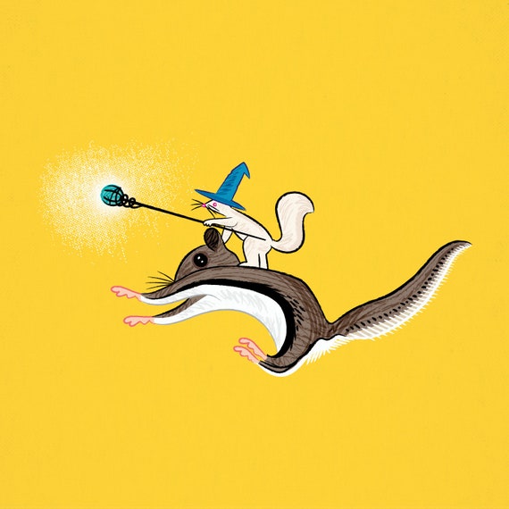 Squirrel Sorcery, flying squirrel, animal art poster print by Oliver Lake