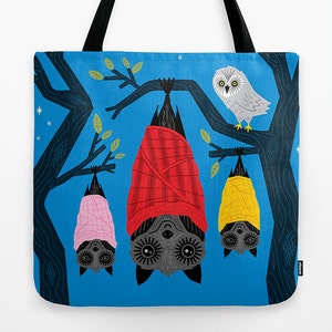 Bats in Blankets - Dark Blue - Childrens Tote Bag - Book Bag -  Record bag - 18" x 18"