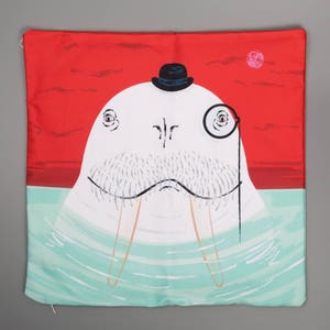 Sir Wilfred Wallace The Wonderful Walrus Children's decorative cushion cover / throw pillow cover by Oliver Lake iOTA iLLUSTRATiON image 2