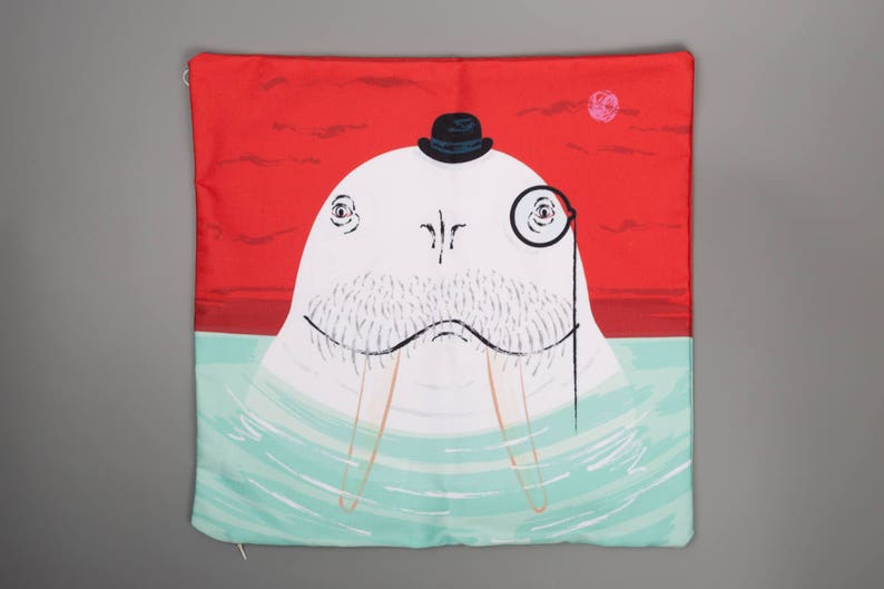 Sir Wilfred Wallace The Wonderful Walrus Children's decorative cushion cover / throw pillow cover by Oliver Lake iOTA iLLUSTRATiON image 2