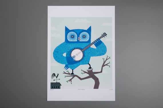 Owl Print - The Banjowl - posters and wall art - Children's room decor - Animal art - iOTA iLLUSTRATION