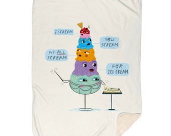 I scream, you scream, we all scream for ice cream - children's sherpa blanket - nursery decor - 60" x 80" by Oliver Lake iOTA iLLUSTRATiON