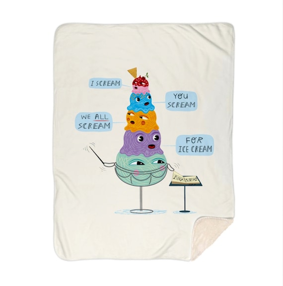 I scream, you scream, we all scream for ice cream - children's sherpa blanket - nursery decor - 60" x 80" by Oliver Lake iOTA iLLUSTRATiON