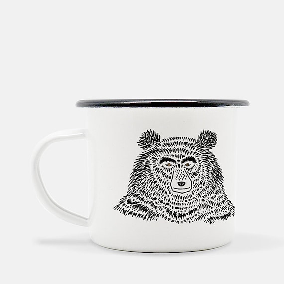 The Bear - enamel camp mug - animal design - illustrated mug by Oliver Lake