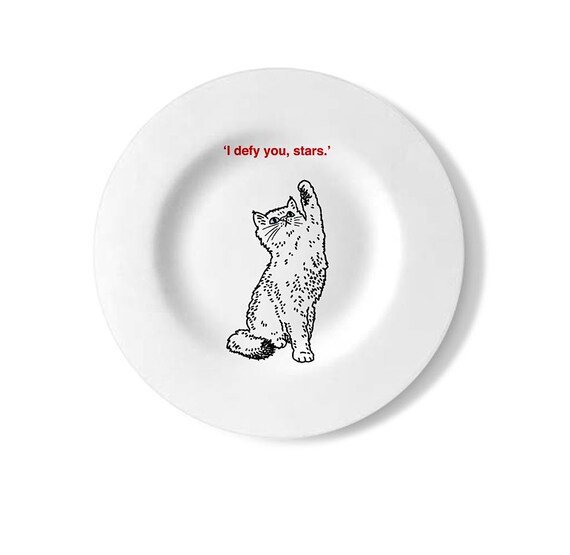 Shakespearean Cats (No.2), cat plate, decorative wall plate, handmade, black and white plate, by Oliver Lake