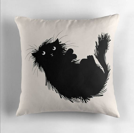 Moggy (No.3) - Black and White - Throw Pillow / Cushion Cover by Oliver Lake