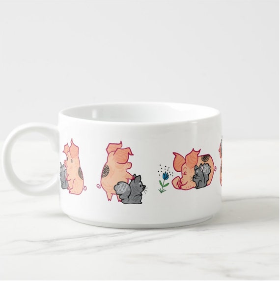 Sunflower and Chilli chili bowl - porcelain Soup Mug / Cereal Bowl / Food bowl - pig and chinchilla - animal design by iOTA iLLUSTRATiON