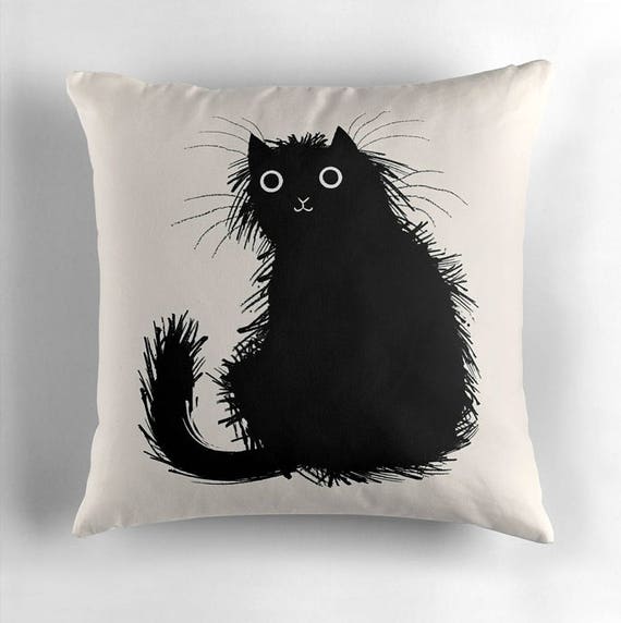 Moggy - Black and White - throw pillow cover / cushion cover by Oliver Lake / iOTA iLLUSTRATION