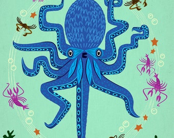 Otto Learns How to Juggle - Children's Octopus Animal Art - Limited Edition Print - by Oliver Lake - iOTA iLLUSTRATION