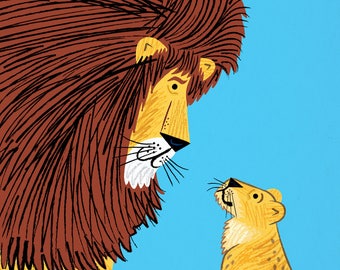 Listen To The Lion - children's art poster print by Oliver Lake