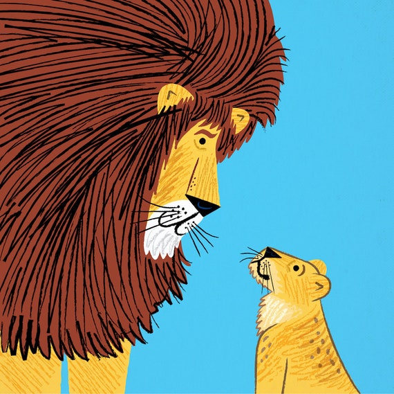 Listen To The Lion - children's art poster print by Oliver Lake