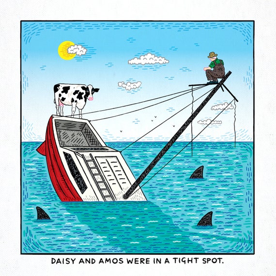 Sinking Fast - absurd art, funny comic art, single panel comic, limited edition art print by Oliver Lake