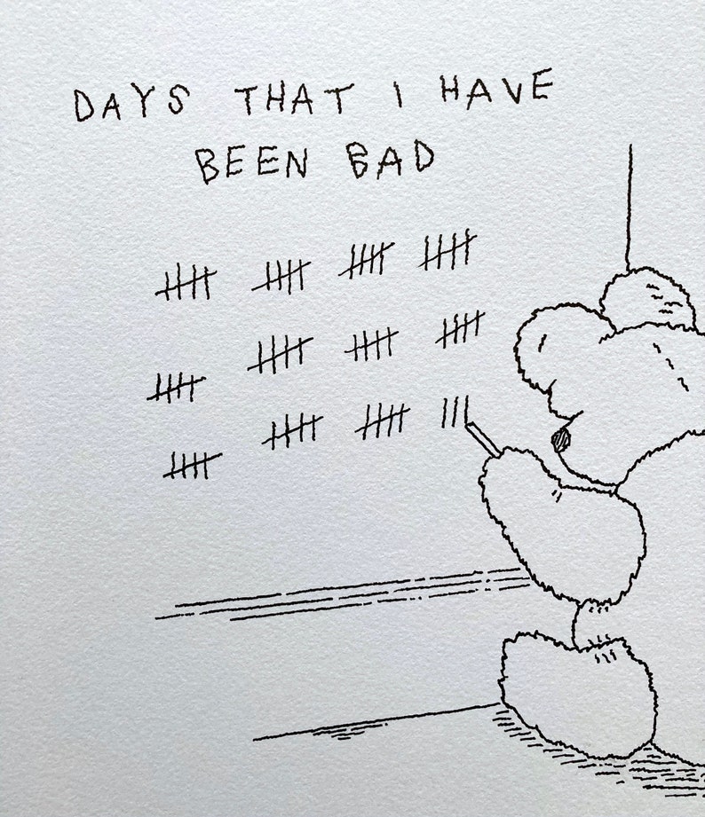 Bad Teddy, original drawing, hand drawn, Teddy Bear art, Funny illustration, by Oliver Lake 1 of 5 image 3