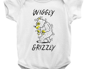 Wiggly Grizzly - Baby One Piece Bodysuit Vest - Infant Baby Rib Bodysuit - Iota Illustration