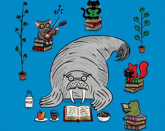 Quiet Time - walrus animal art poster print by Oliver Lake - iOTA iLLUSTRATiON