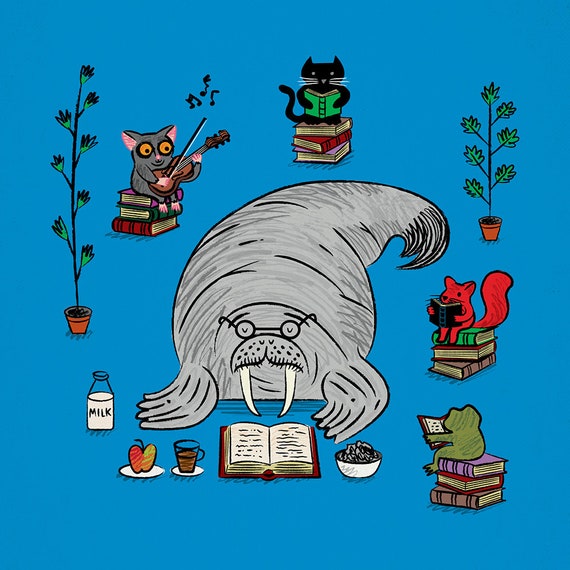 Quiet Time - walrus animal art poster print by Oliver Lake - iOTA iLLUSTRATiON