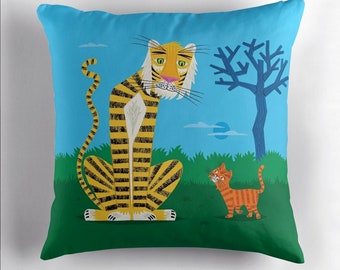 The Tiger and The Tom Cat - throw pillow cover including insert by Oliver Lake iOTA iLLUSTRATiON