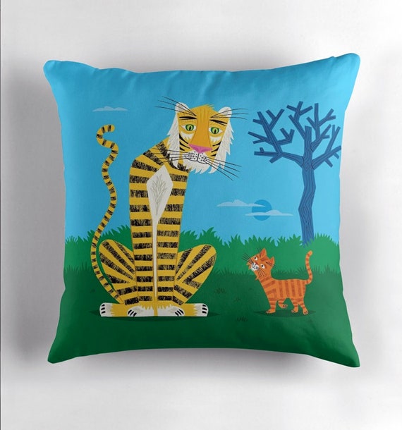 The Tiger and The Tom Cat - throw pillow cover including insert by Oliver Lake iOTA iLLUSTRATiON