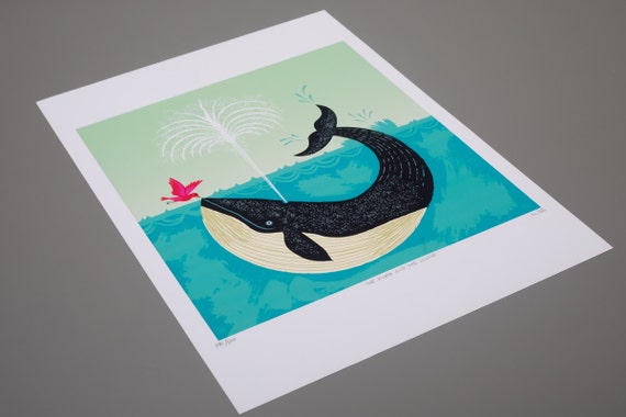 The Bird and The Whale - Animal / Wildlife / Nature - art poster print by Oliver Lake - iOTA iLLUSTRATION
