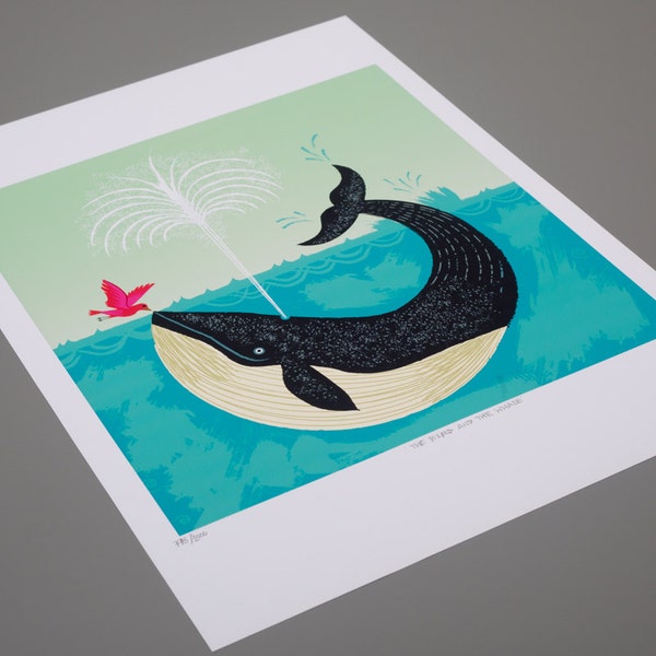 The Bird and The Whale - Animal / Wildlife / Nature - art poster print by Oliver Lake - iOTA iLLUSTRATION