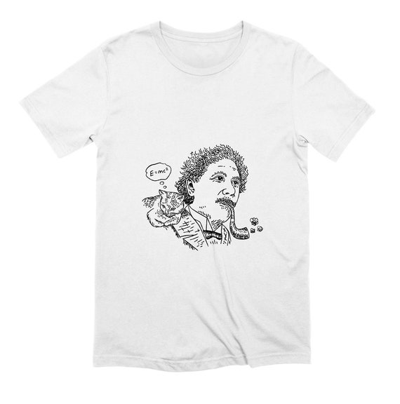 Einstein's Cat, white, baby blue, pink, stone T-shirt, Tee by Oliver Lake